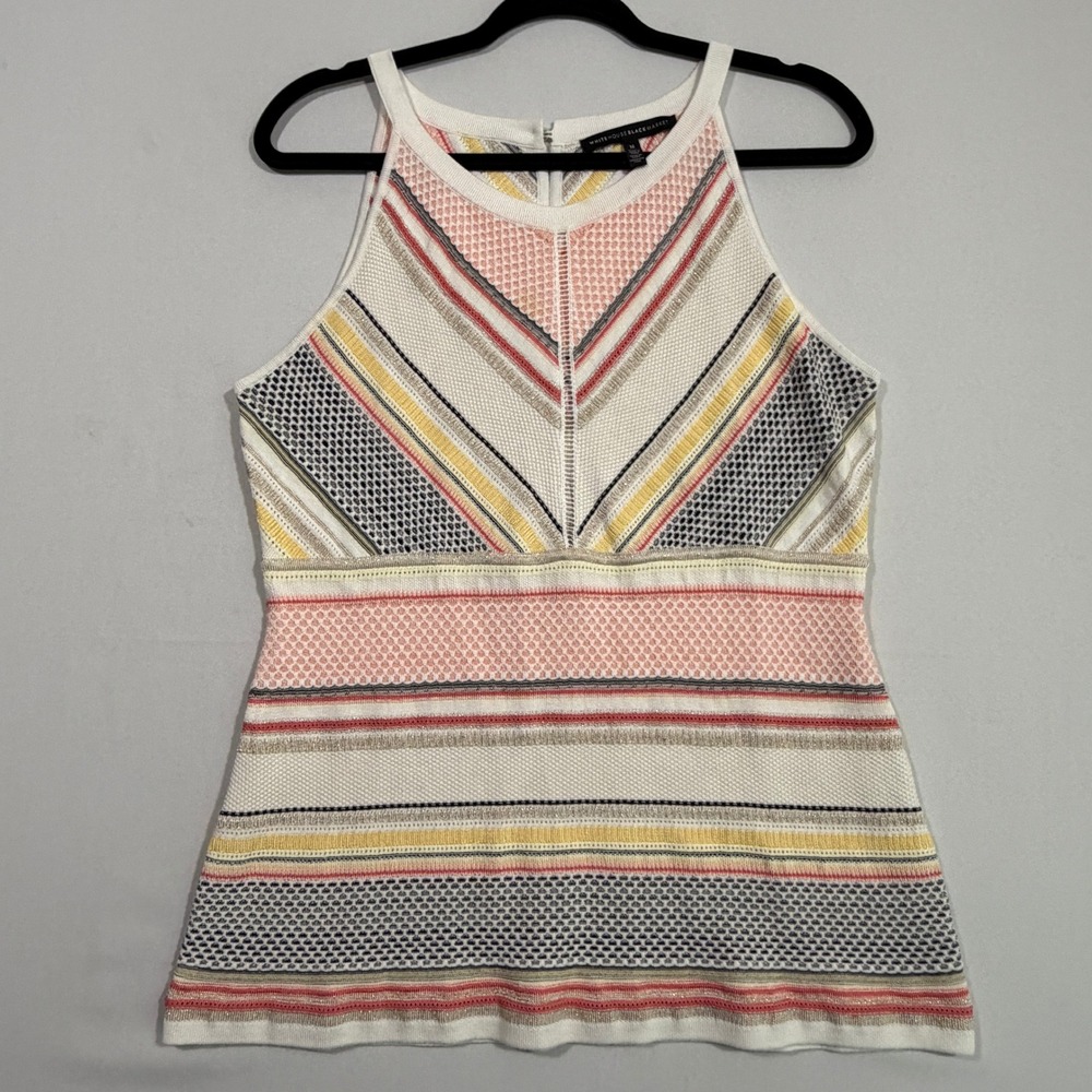 White House Black Market Womens Knit Tank Top Multicolor Medium Chevron Stripe